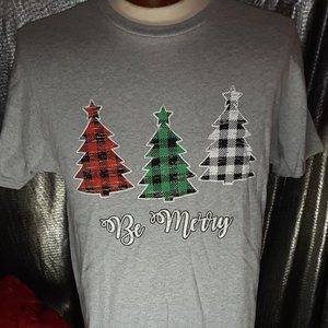 Plaid Christmas Trees Holiday T-shirt "Be Merry" [Various Sizes] New with Tags